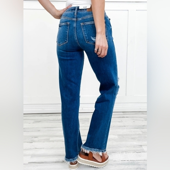 Judy Blue MR Dark Wash Straight Fit Dad Jeans Stretch Distressed 7/28 9/29 NEW - Picture 15 of 16